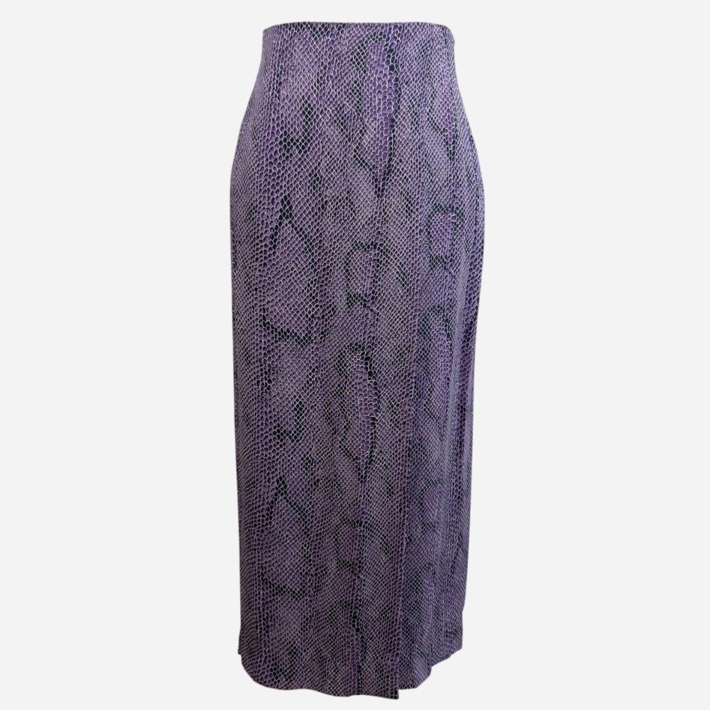 Vintage 90s Gianni Purple Snakeskin Rayon Pencil Maxi Skirt Size 8